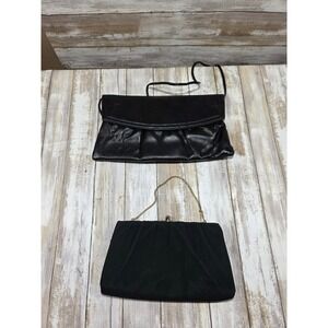 Vintage Black Leather Clutch Handbag Shoulder Strap Evening Bag & HL USA Bag